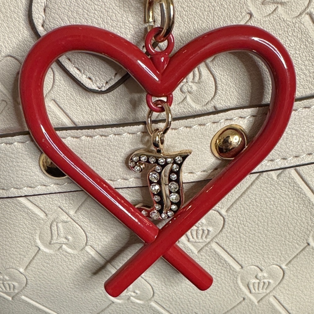 Juicy Couture Exclusive Beige Satchel with Red Heart and Bear Charm - Picture 12 of 13